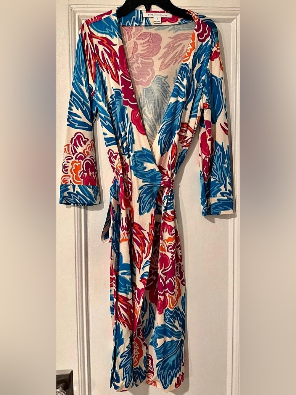 Diane von Furstenberg Paulina Floral Maxi Dress Blue & Pink Size 6 Like New